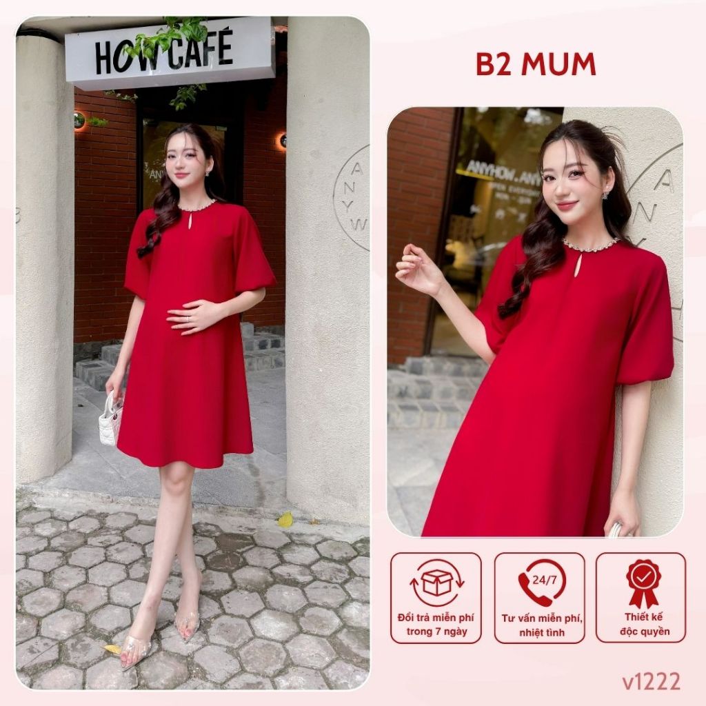 Váy Bầu Tuyết Nhung Xuông Tay Lỡ – Mềm Mại, Tinh Tế Cho Mẹ V1222 Thiết Kế By B2MUM