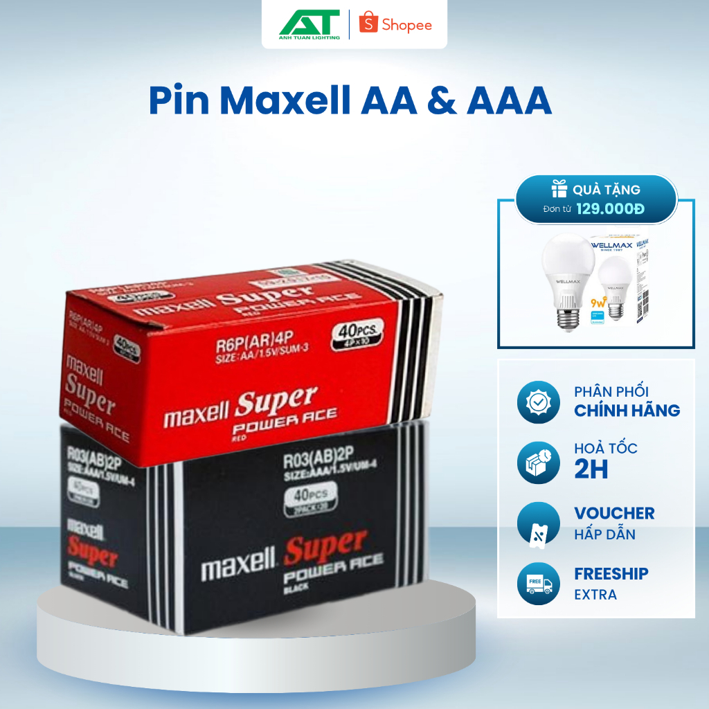 Pin Maxell AA/AAA hộp 40 viên dùng cho remote, chuột, đồ chơi, bền bỉ ...