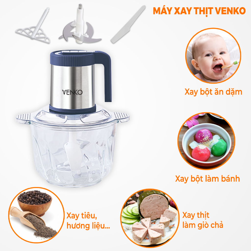 Máy Xay Thịt Cua Venko 400W MG204 - Tự Động Đa Chức Năng Có Thể Cắt Thái Rau Củ Quả Dễ Dàng Tháo Rời Vệ Sinh