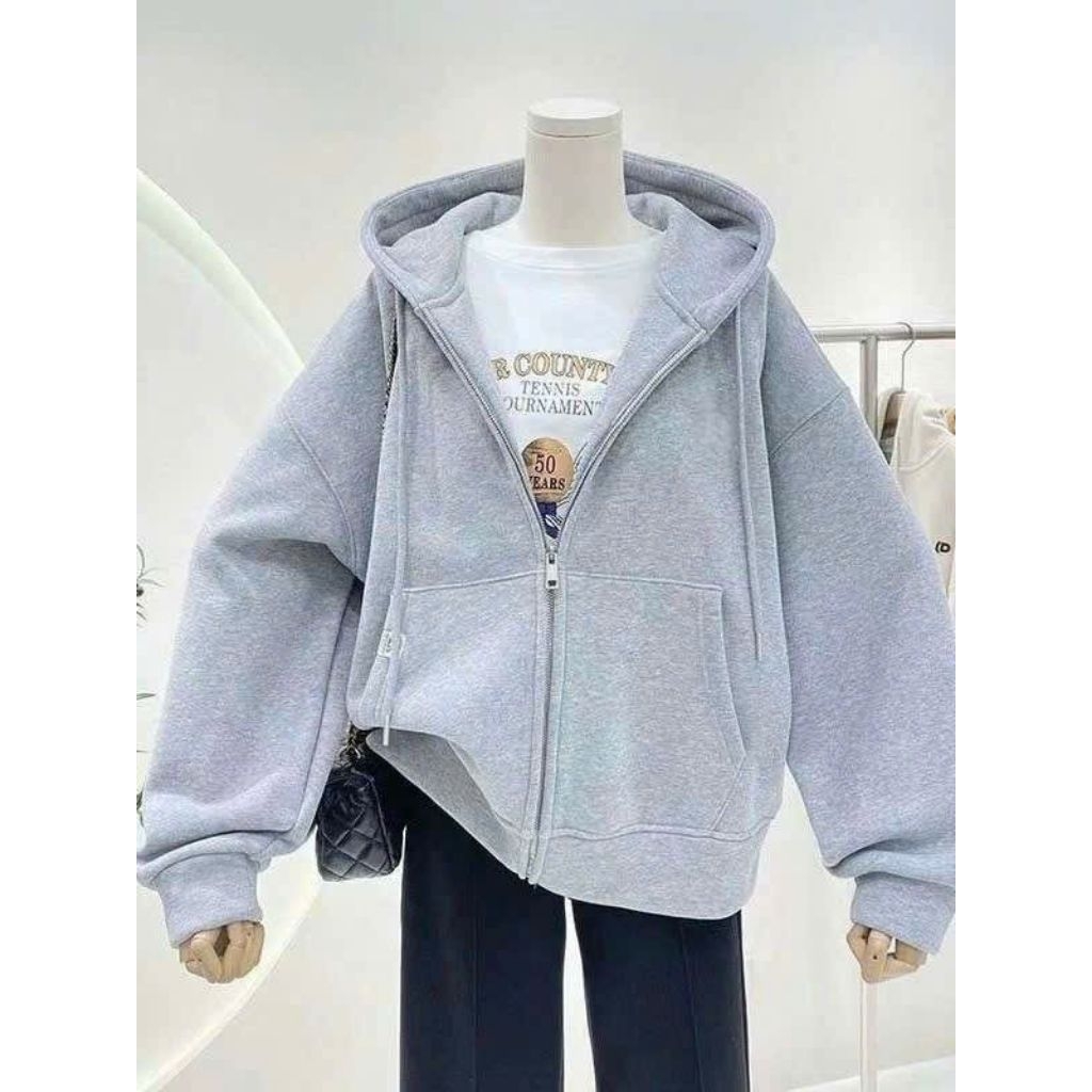 Áo Khoác Nỉ trơn Có Khóa Kéo Mũ 2 lớp Form Rộng Unisex- áo khoác nỉ trơn
