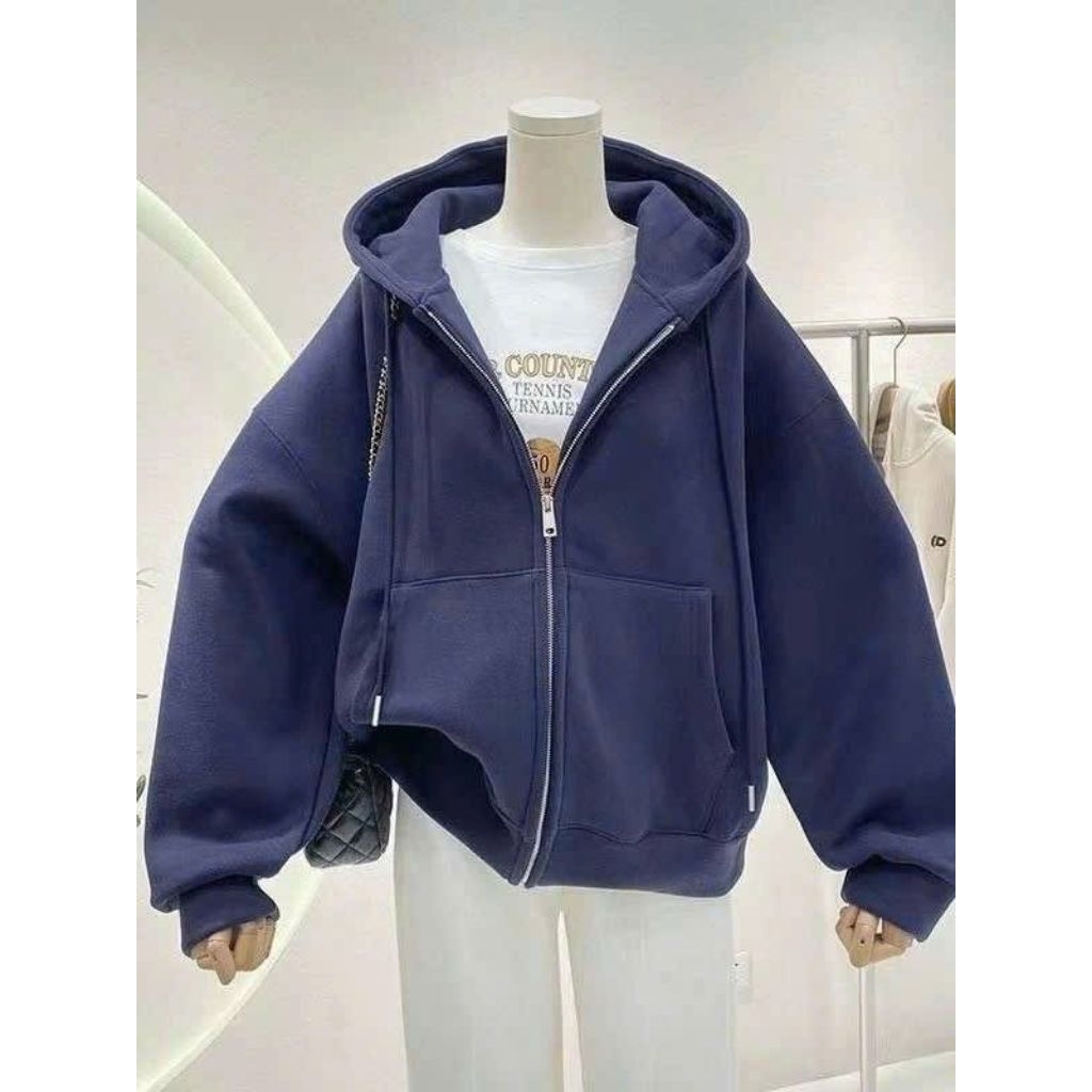 Áo Khoác Nỉ trơn Có Khóa Kéo Mũ 2 lớp Form Rộng Unisex- áo khoác nỉ trơn