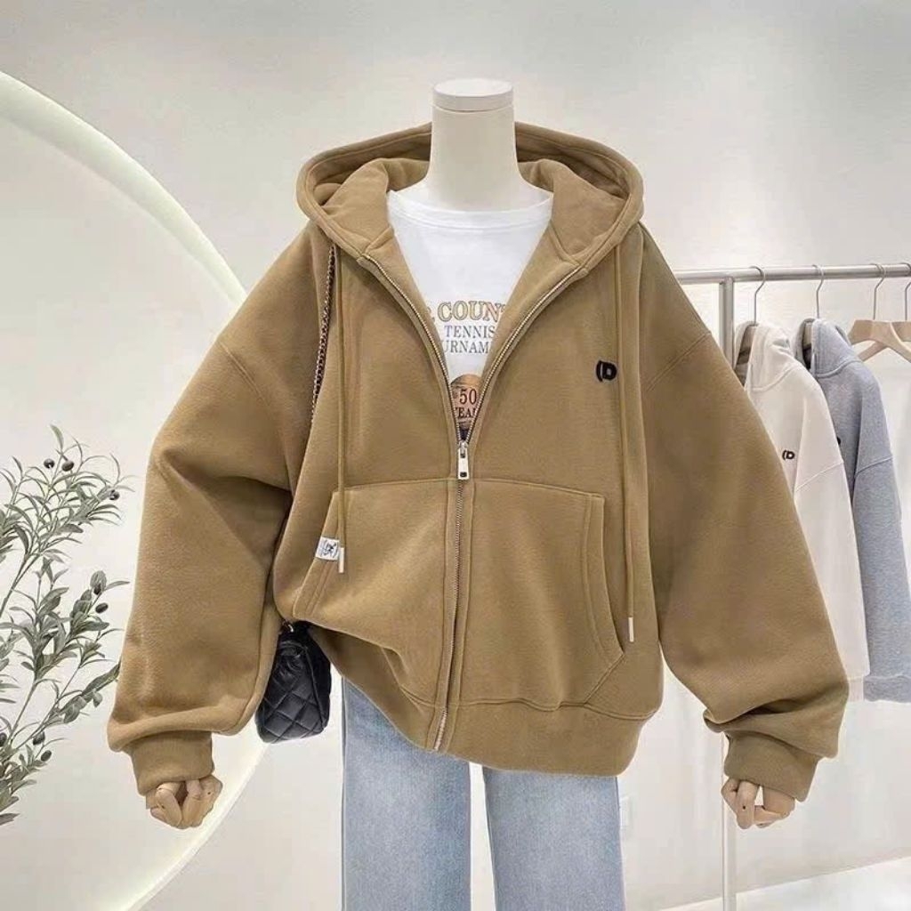 Áo Khoác Nỉ trơn Có Khóa Kéo Mũ 2 lớp Form Rộng Unisex- áo khoác nỉ trơn