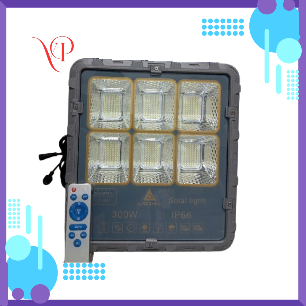 ĐÈN PHA NĂNG LƯỢNG MẶT TRỜI 300W QF - Hiệu LINGZHAO vỏ nhôm kháng bụi, kháng nước IP66 có Remote