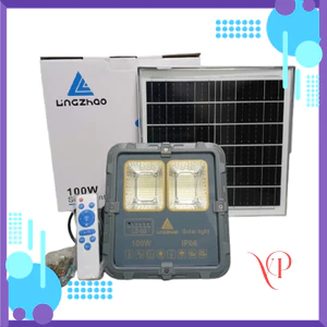 ĐÈN PHA NĂNG LƯỢNG MẶT TRỜI 100W QF - Hiệu LINGZHAO vỏ nhôm kháng bụi, kháng nước IP66 có Remote
