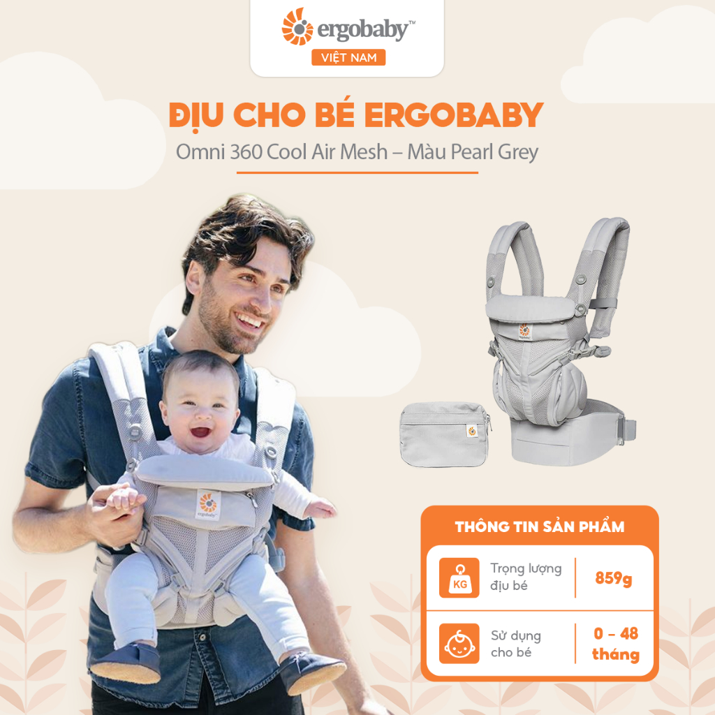 Địu cho bé Ergobaby Omni 360 Cool Air Mesh vải thoáng khí và mềm mại cho trẻ từ 0 - 48 tháng