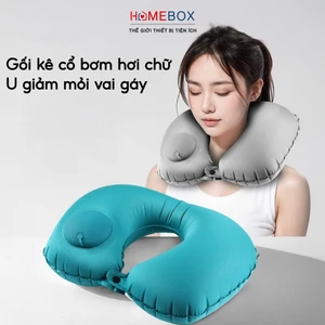 Gối Kẹp Cổ Bơm Hơi Du Lịch Dã Ngoại Gối Ngủ Văn Phòng Chữ U Chống Mỏi Vai Gáy Gấp Gọn Tiện Lợi