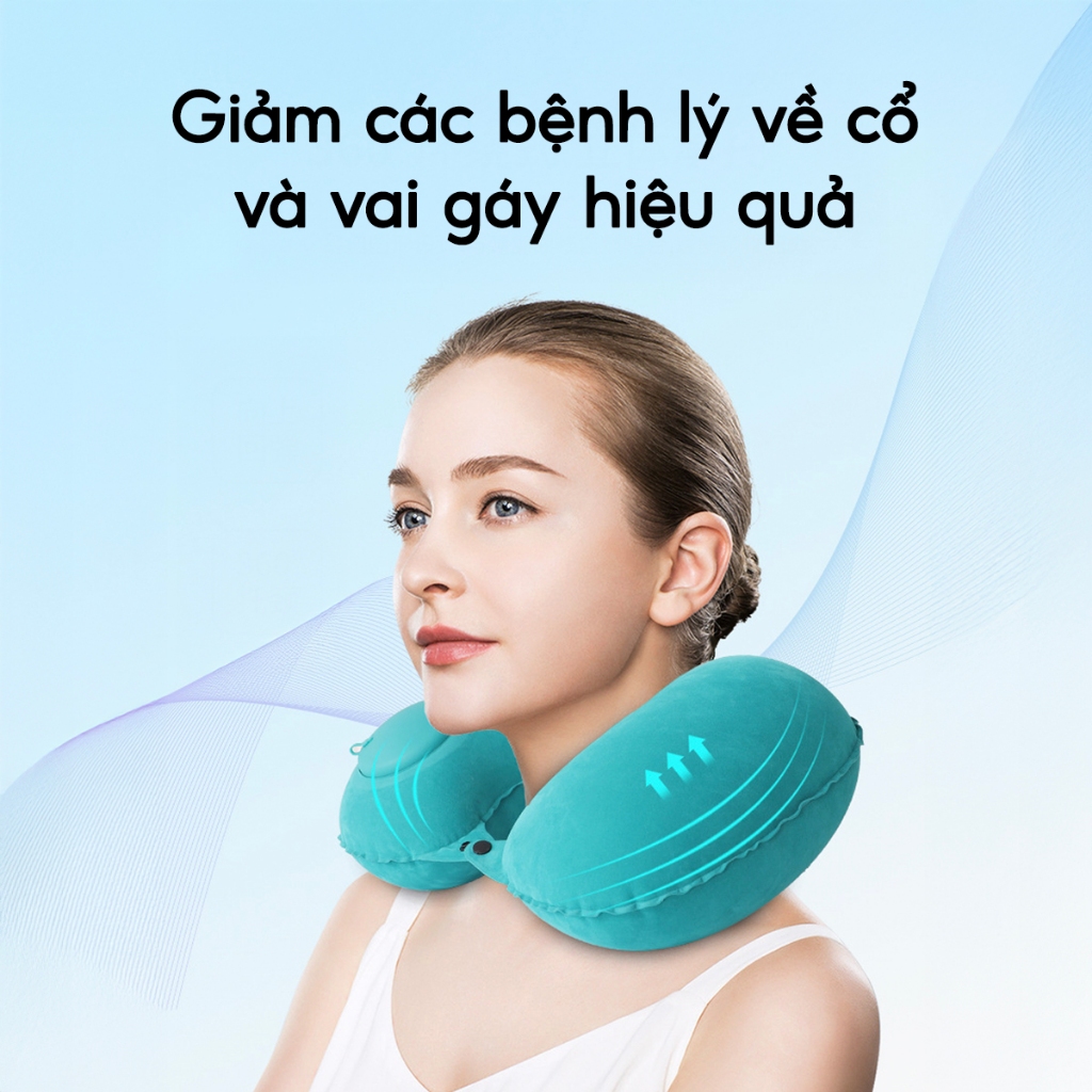 Gối Kẹp Cổ Bơm Hơi Du Lịch Dã Ngoại Gối Ngủ Văn Phòng Chữ U Chống Mỏi Vai Gáy Gấp Gọn Tiện Lợi