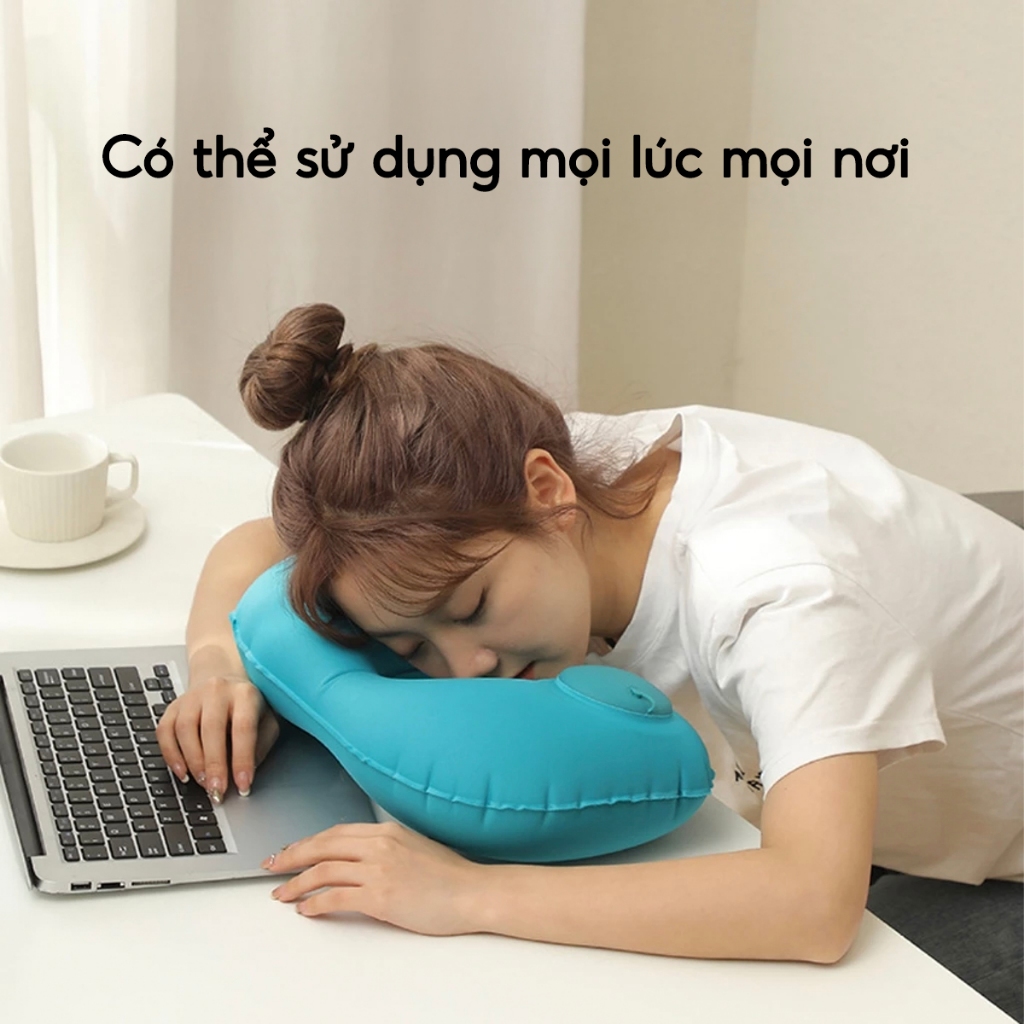 Gối Kẹp Cổ Bơm Hơi Du Lịch Dã Ngoại Gối Ngủ Văn Phòng Chữ U Chống Mỏi Vai Gáy Gấp Gọn Tiện Lợi