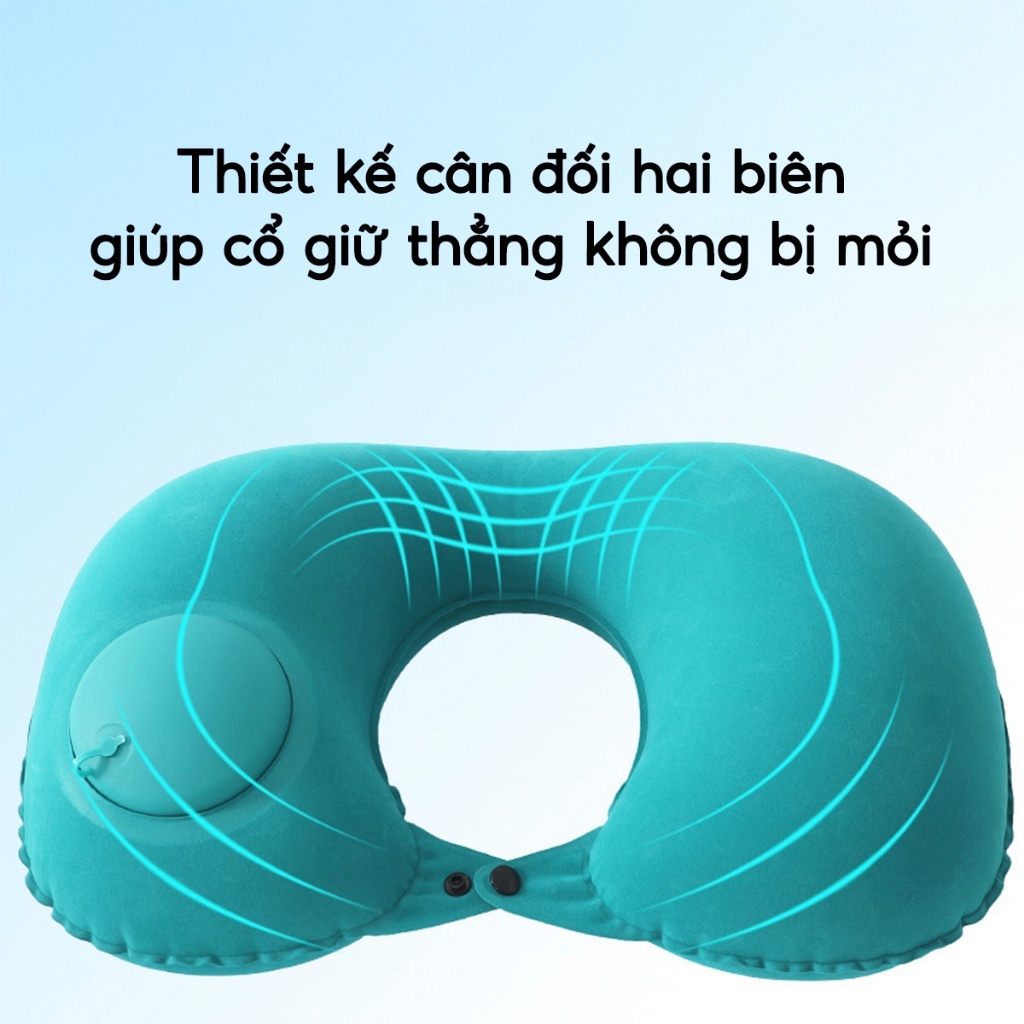 Gối Kẹp Cổ Bơm Hơi Du Lịch Dã Ngoại Gối Ngủ Văn Phòng Chữ U Chống Mỏi Vai Gáy Gấp Gọn Tiện Lợi
