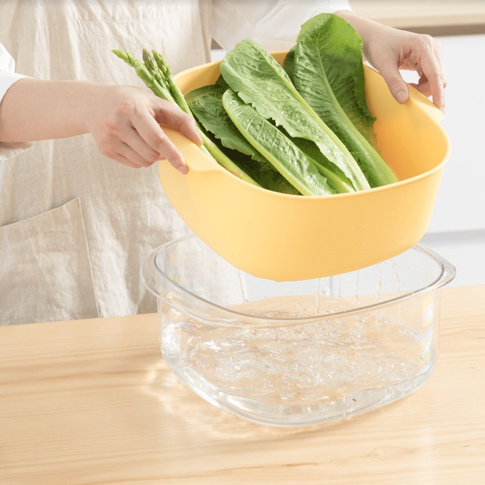 Bộ thau rổ vuông Thau MICA Trong Suốt hai lớp đựng trái cây, rau củ siêu xinh, chất lượng cao cấp