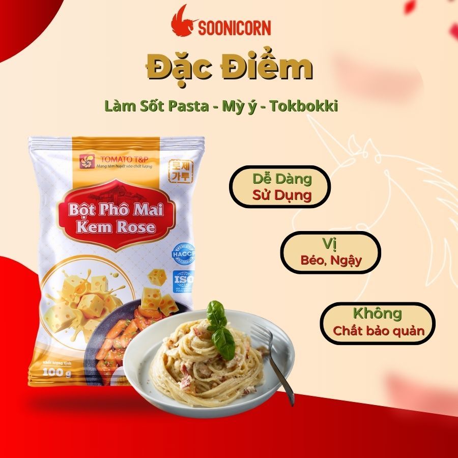 🧀 Bột Phô Mai Kem Rose 100g | Dùng Làm Mì Ý, Tokbokki, Pasta, Sốt Chấm Béo Ngậy - Soonicorn