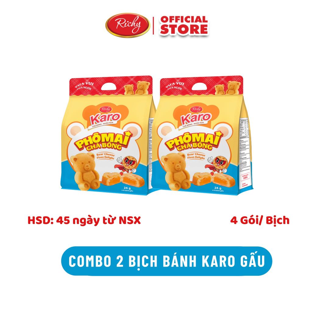 [Tặng quà đơn 129k]Combo 2-3 bịch Bánh Karo Gấu nhân phô mai béo ngậy, HSD 45 ngày - cân nhắc khi đặt SLL