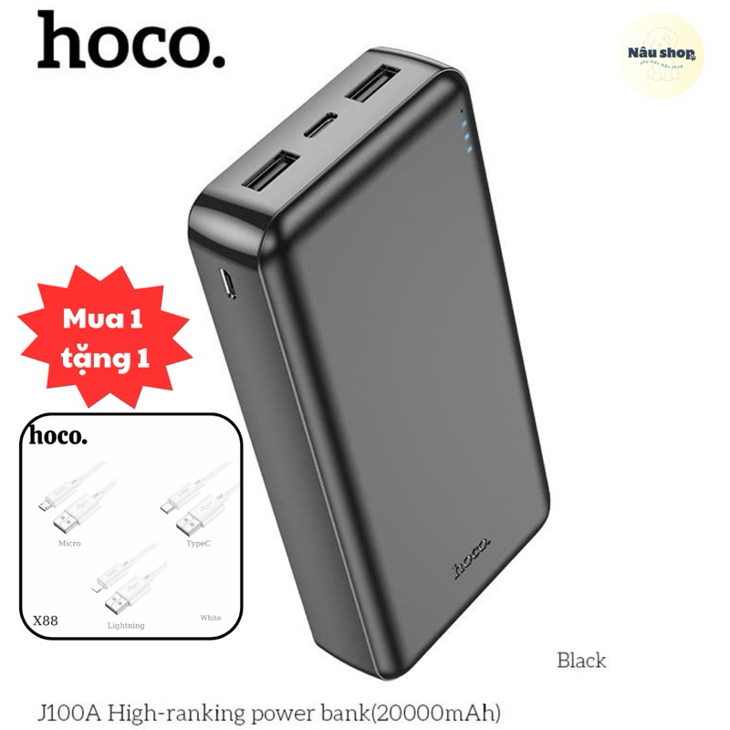 Hoco J100A 20000mAh có 4 cổng nhỏ gọn đầu ra USB, đầu vô type C/micro ...