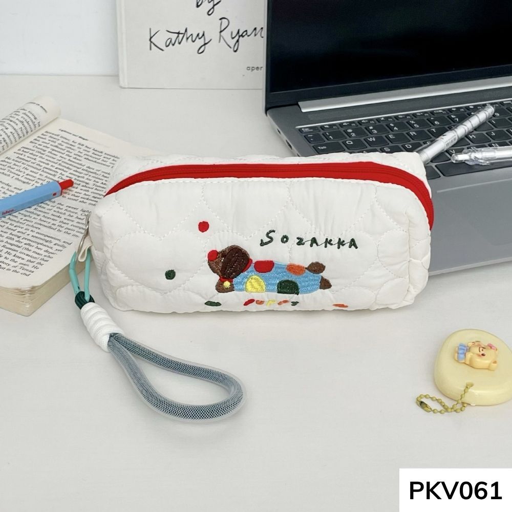 Bóp viết , hộp đựng bút vải phao thêu thú cute nhiều họa tiết dành học sinh các cấp PKV061 gagastore