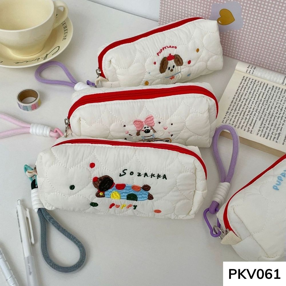 Bóp viết , hộp đựng bút vải phao thêu thú cute nhiều họa tiết dành học sinh các cấp PKV061 gagastore