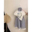 Sét váy áo thun cotton viền cổ kèm chân váy kẻ phối ren cho bé gái từ 12-45kg(2-12 tuổi)