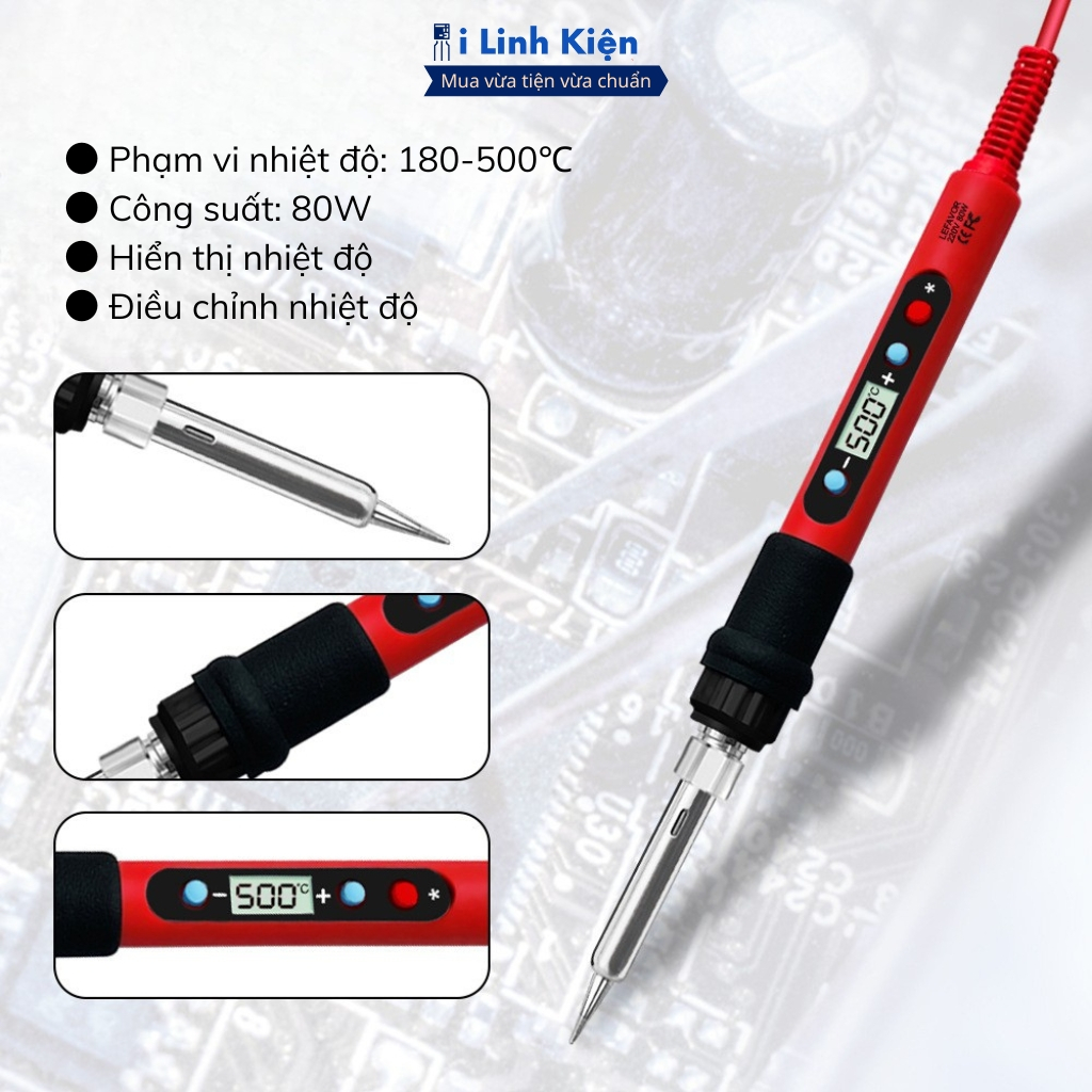 Mỏ hàn 80W điều chỉnh nhiệt độ kèm mũi hàn xịn không bị đen đầu bền bỉ chất lượng cao ILinhkien