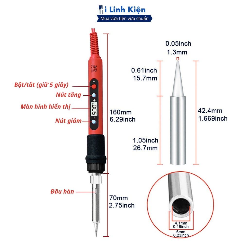 Mỏ hàn 80W điều chỉnh nhiệt độ kèm mũi hàn xịn không bị đen đầu bền bỉ chất lượng cao ILinhkien