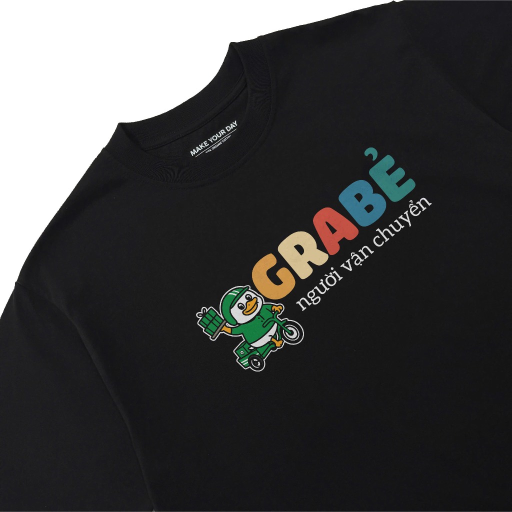 Áo Thun In Chữ Hài Hước Grab Người Vận Chuyển Câu Nói Text Hài Nghành Nghề Công Việc Form Rộng Cotton 250gsm