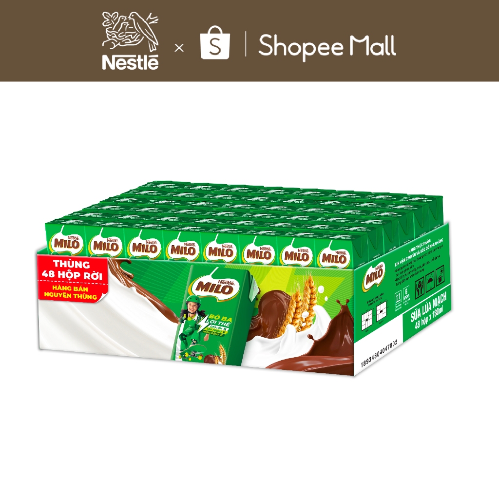 [Phiên bản ống hút 4 chiều] Sữa Lúa Mạch Nestlé MILO 48x180ml Không Màng Co