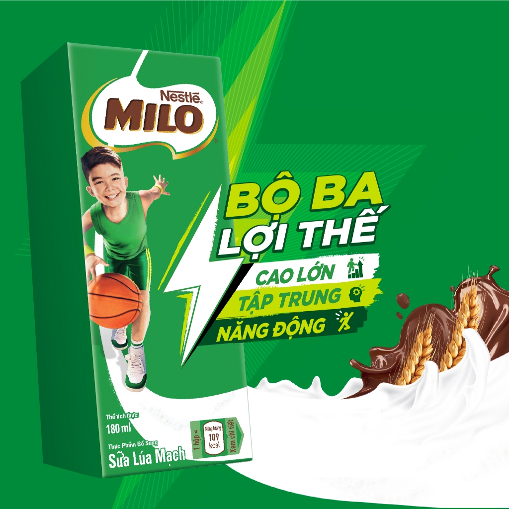 [Phiên bản ống hút 4 chiều] Sữa Lúa Mạch Nestlé MILO 48x180ml Không Màng Co