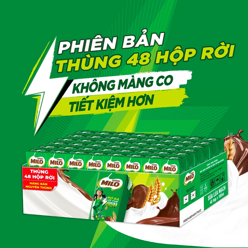 [Phiên bản ống hút 4 chiều] Sữa Lúa Mạch Nestlé MILO 48x180ml Không Màng Co