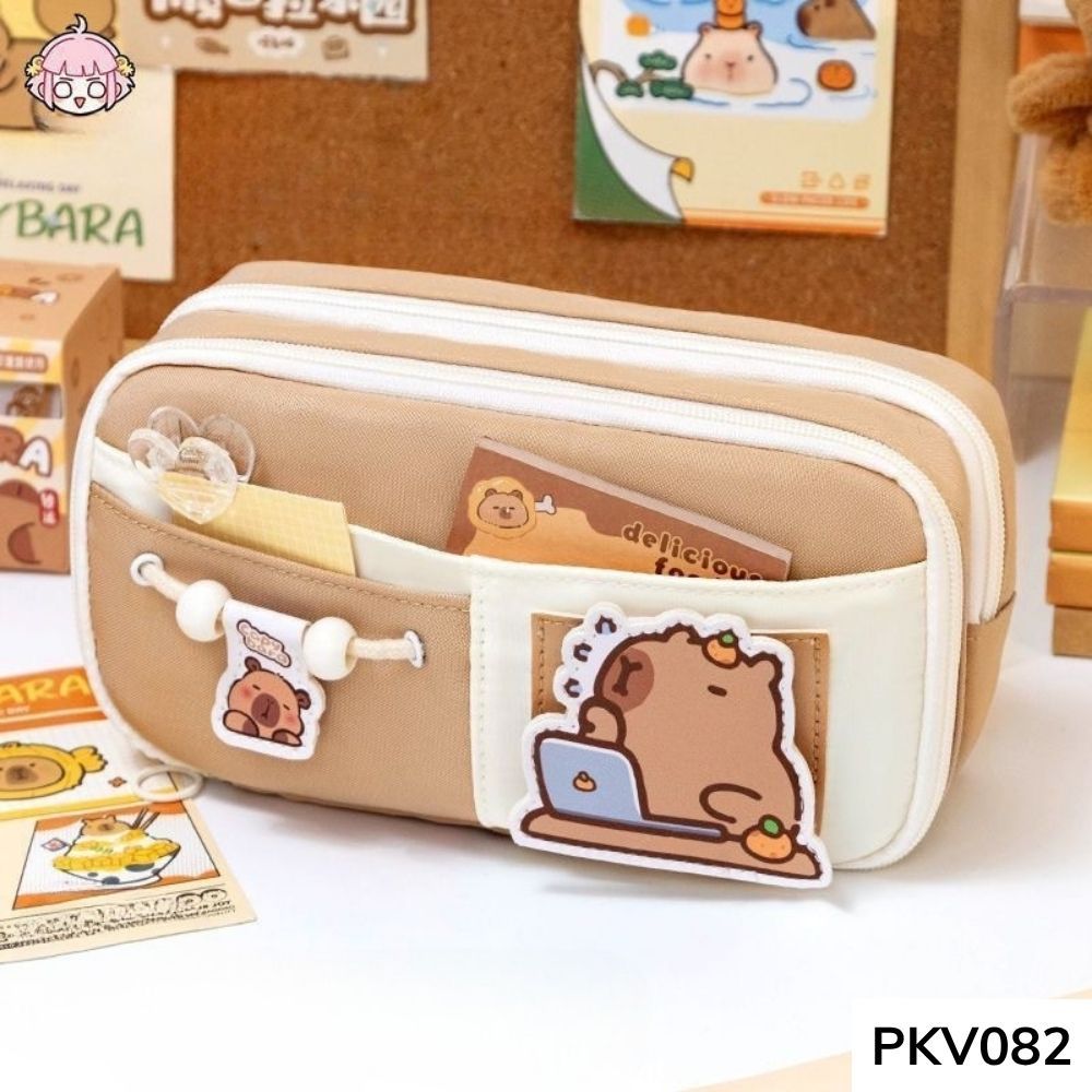 Bóp viết,túi đựng bút phối màu họa tiết capybara dễ thương nhiều ngăn dung tích lớn PKV082 gagastore