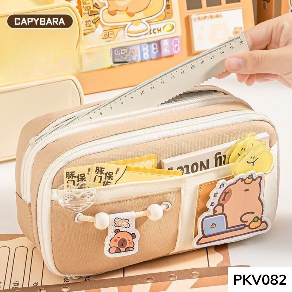Bóp viết,túi đựng bút phối màu họa tiết capybara dễ thương nhiều ngăn dung tích lớn PKV082 gagastore