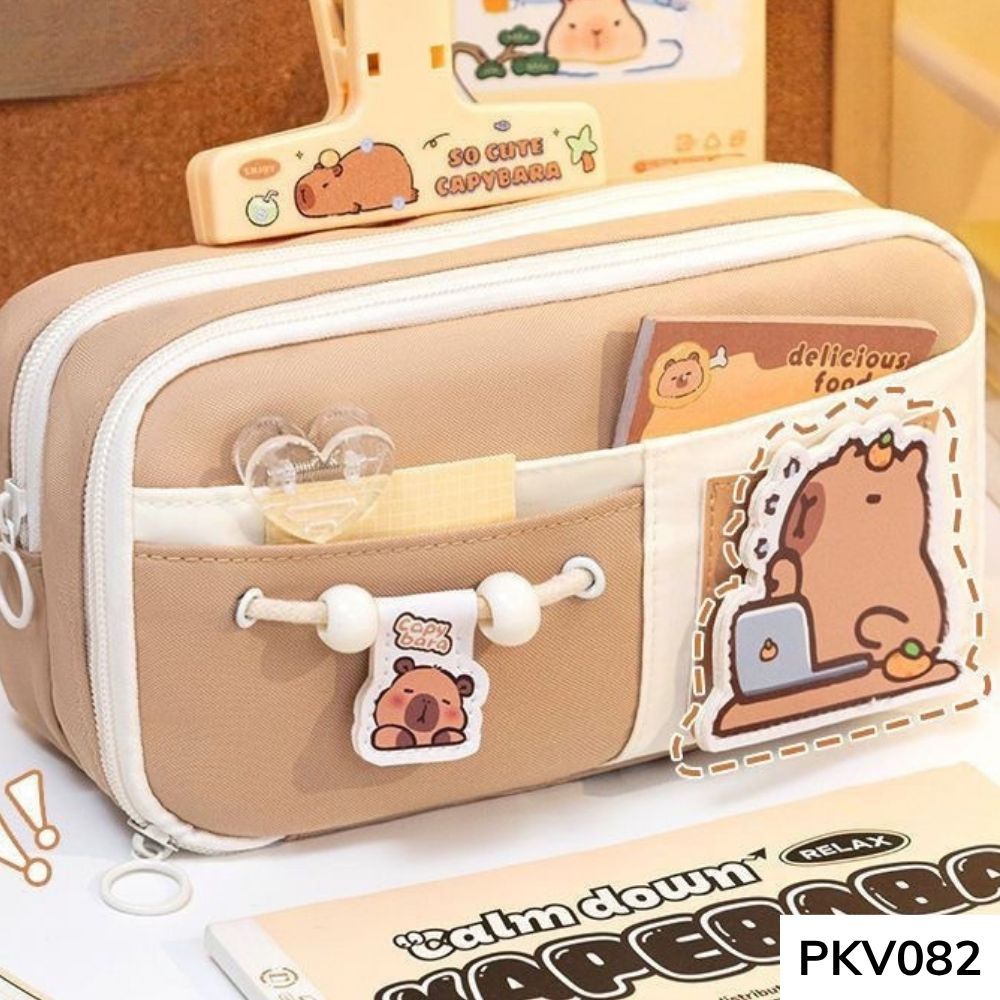 Bóp viết,túi đựng bút phối màu họa tiết capybara dễ thương nhiều ngăn dung tích lớn PKV082 gagastore