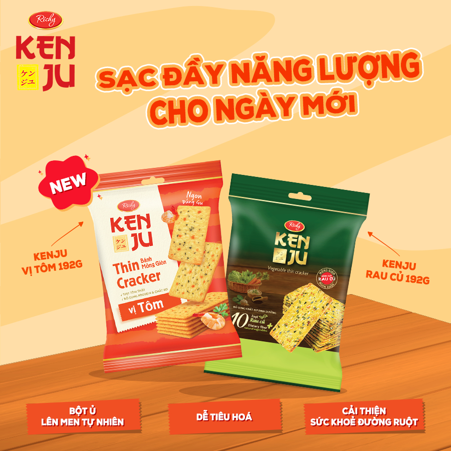 [TẶNG QUẠT ĐƠN 180K]   Combo 2-4 bịch Bánh quy Kenju rau củ vị Tôm giòn rụm, Bánh snack ăn vặt, Túi 192g,