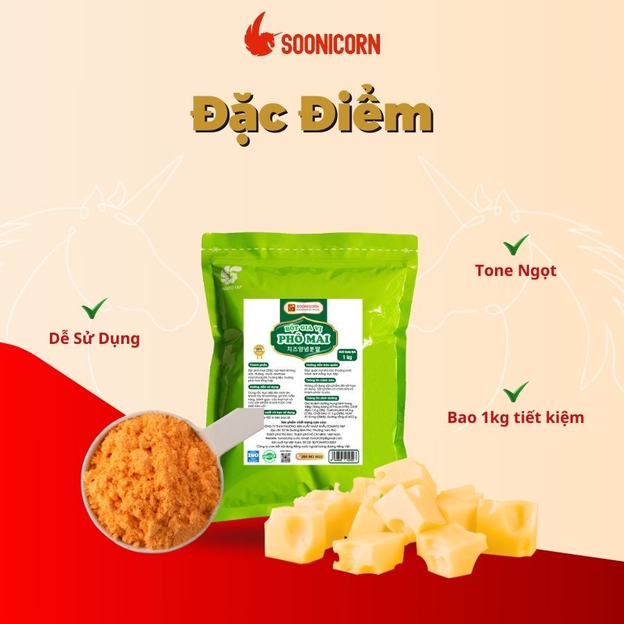 🧀 Bột Gia Vị Phô Mai 1kg Tone Ngọt | Lắc Gà, Khoai Tây, Làm Sốt Chấm, Pha Chế Đa Dụng – Soonicorn