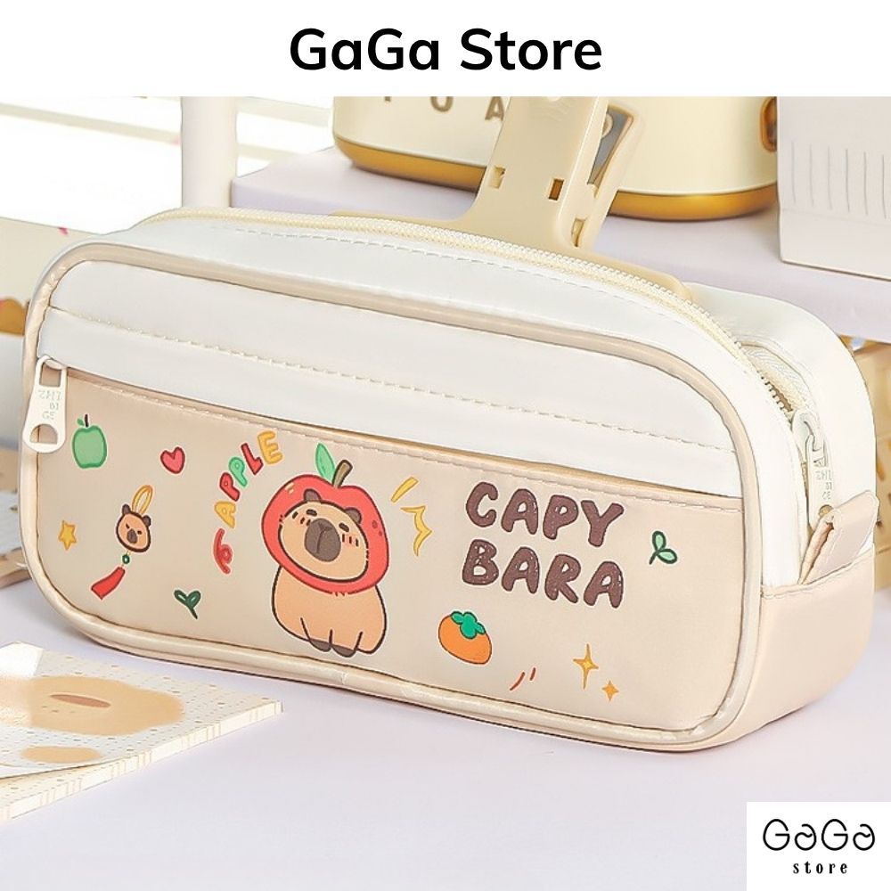 Bóp viết , túi đựng bút họa tiết gấu capybara dễ thương dung tích lớn vừa máy tính PKV090 gagastore