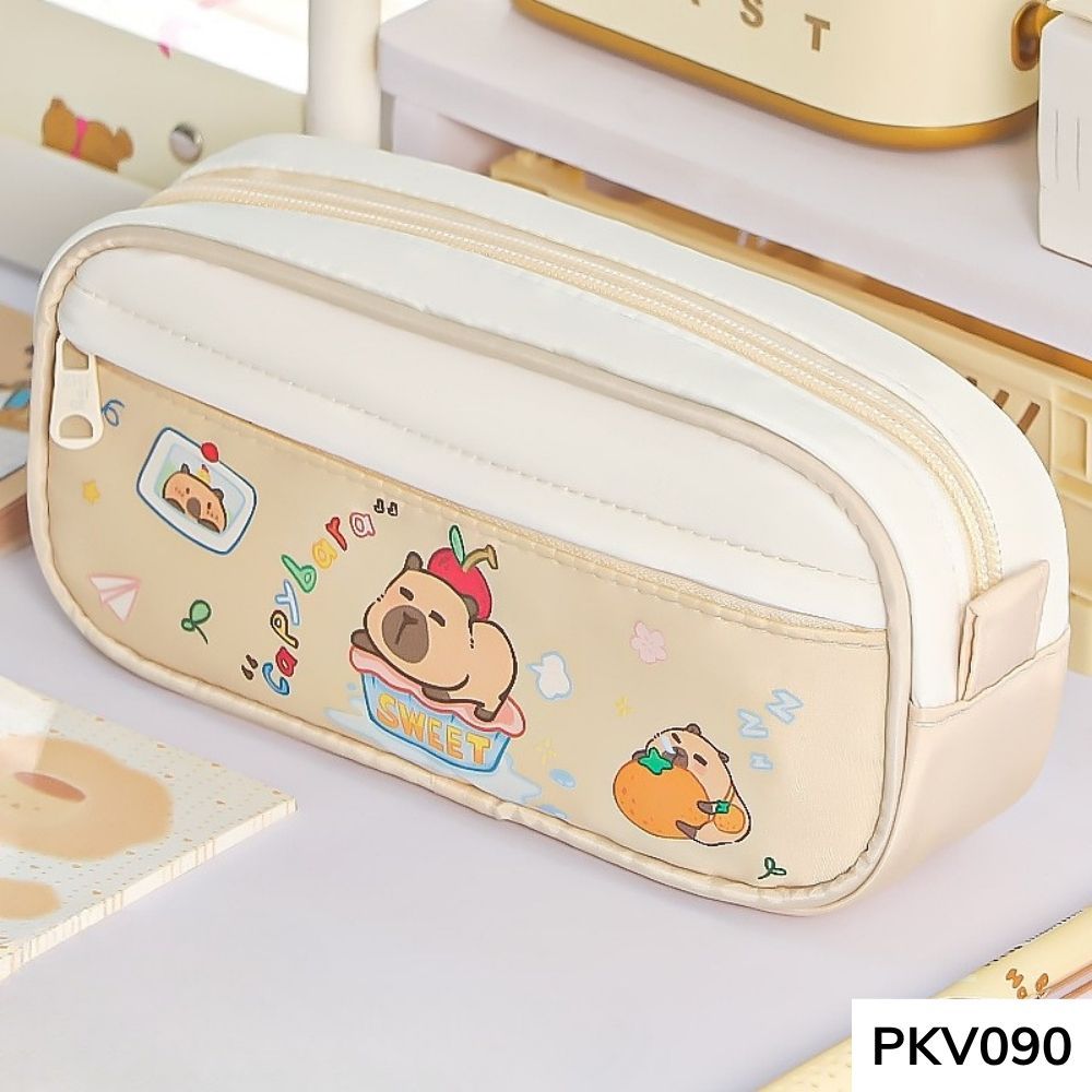 Bóp viết , túi đựng bút họa tiết gấu capybara dễ thương dung tích lớn vừa máy tính PKV090 gagastore