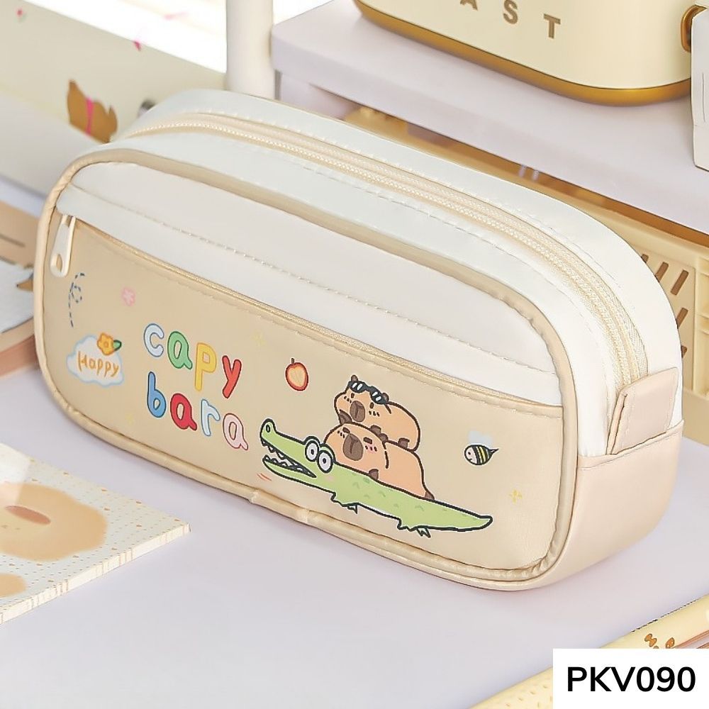 Bóp viết , túi đựng bút họa tiết gấu capybara dễ thương dung tích lớn vừa máy tính PKV090 gagastore