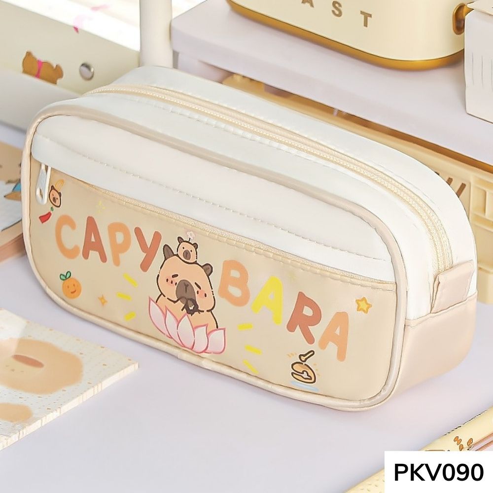 Bóp viết , túi đựng bút họa tiết gấu capybara dễ thương dung tích lớn vừa máy tính PKV090 gagastore