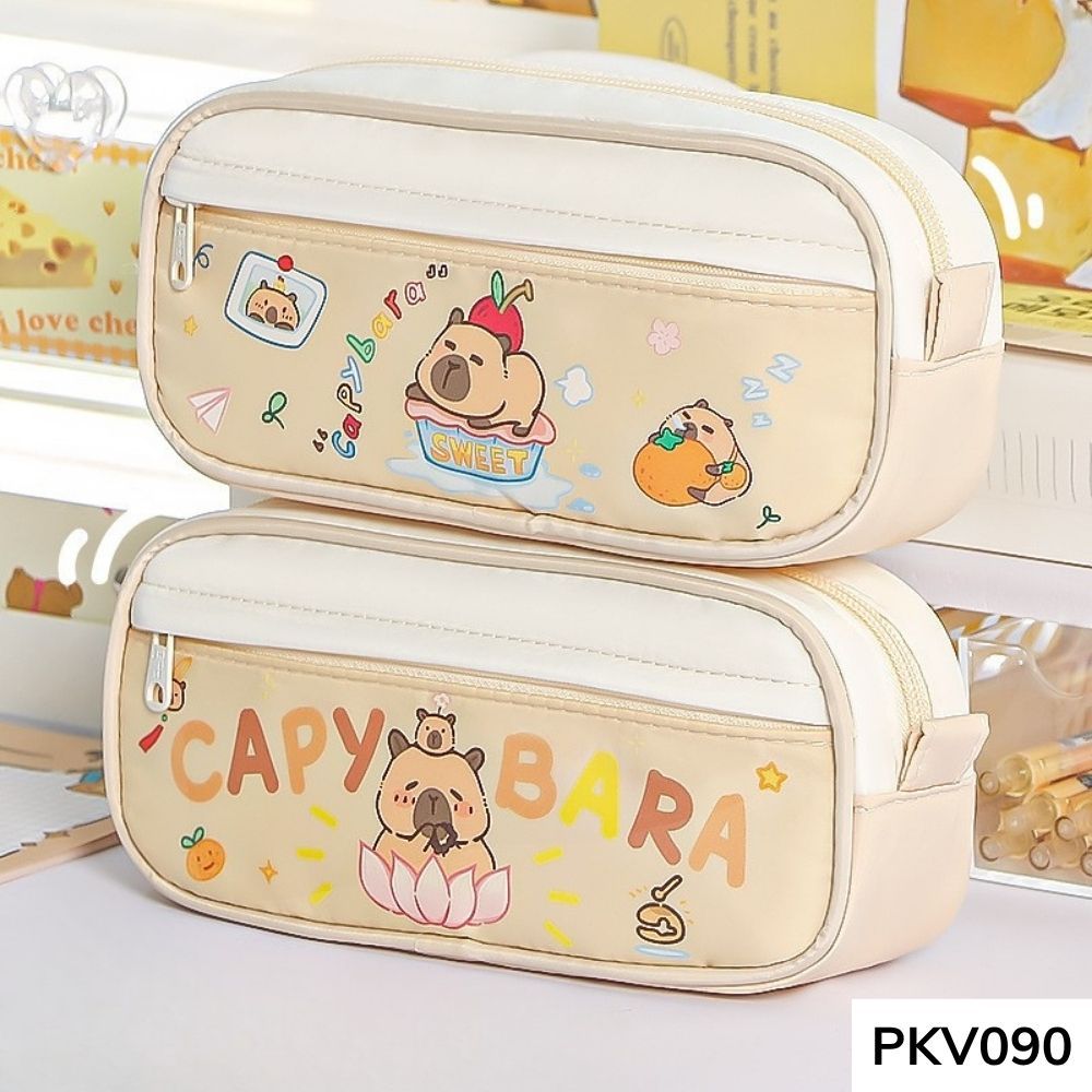 Bóp viết , túi đựng bút họa tiết gấu capybara dễ thương dung tích lớn vừa máy tính PKV090 gagastore