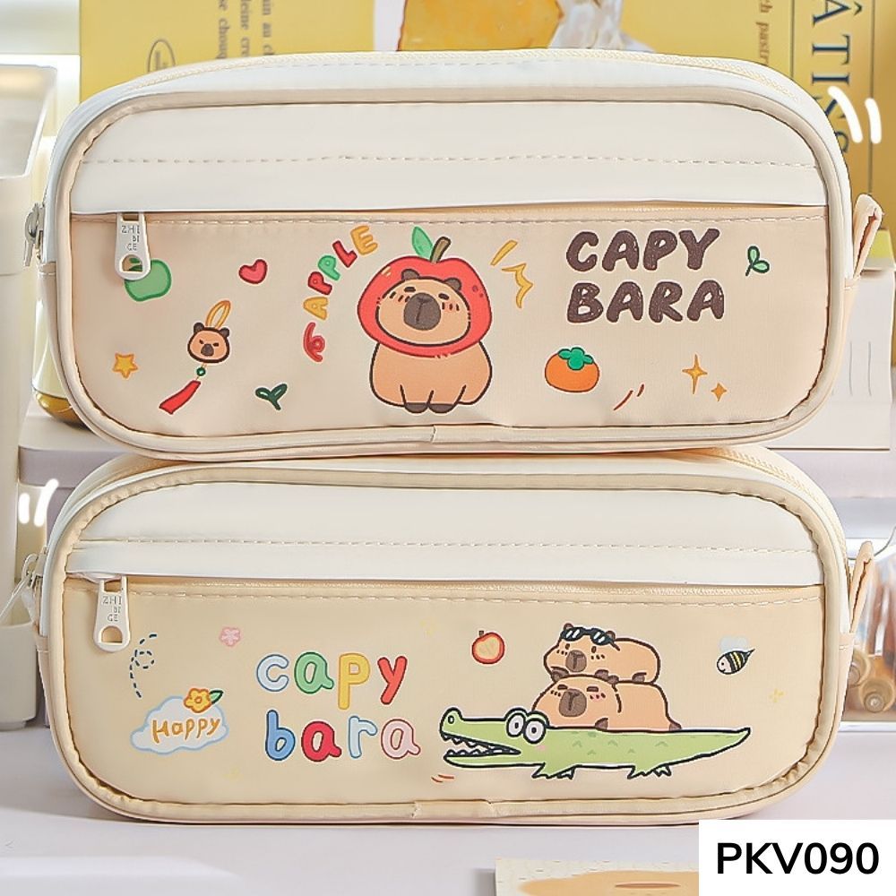 Bóp viết , túi đựng bút họa tiết gấu capybara dễ thương dung tích lớn vừa máy tính PKV090 gagastore
