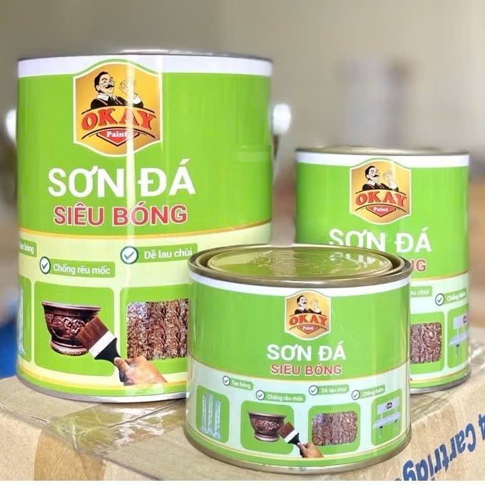 {Lon 800gram} SƠN ĐÁ SIÊU BÓNG OKAY - Nhiều màu sắc, độ phủ cao dùng cho ghế đá, bếp, gạch