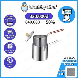 Nồi Inox 304 Cao Cấp bếp từ Chiên Ngập Dầu Chubby Chef 2in1 - Kèm Rổ Chiên Lọc Dầu Nấu Được Bếp Từ an toàn sức khỏe