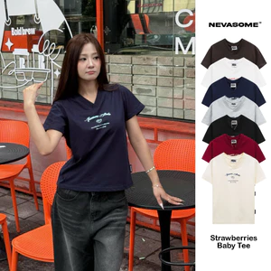 Áo Thun V-Neck Baby Tee Strawberries Local Brand NEVASOME 7 Màu Basic Cotton 230 gsm Nữ Top Cổ V