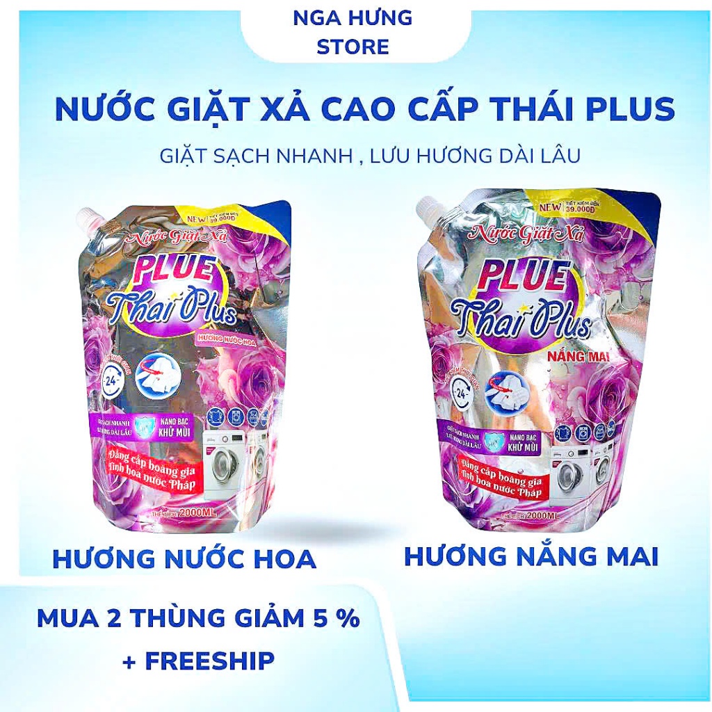 Combo 2 Túi Nước Giặt Thai Plus Chính Hãng Cao Cấp 2kg Hương Thơm Nước Hoa , Làm Sạch Mọi Vết Bẩn