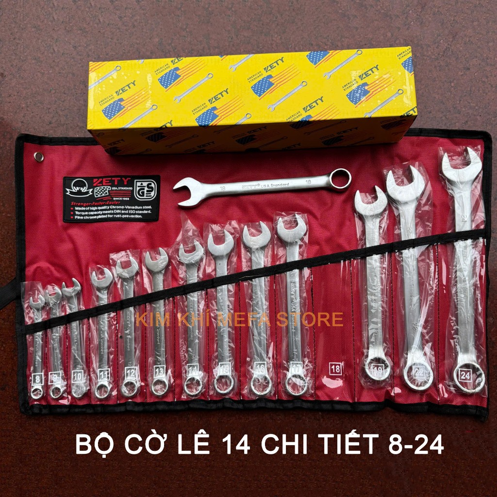Bộ cờ lê 8-24, bộ khóa vòng miệng ZETY 14 chi tiết tiêu chuẩn USA 8-24 mm