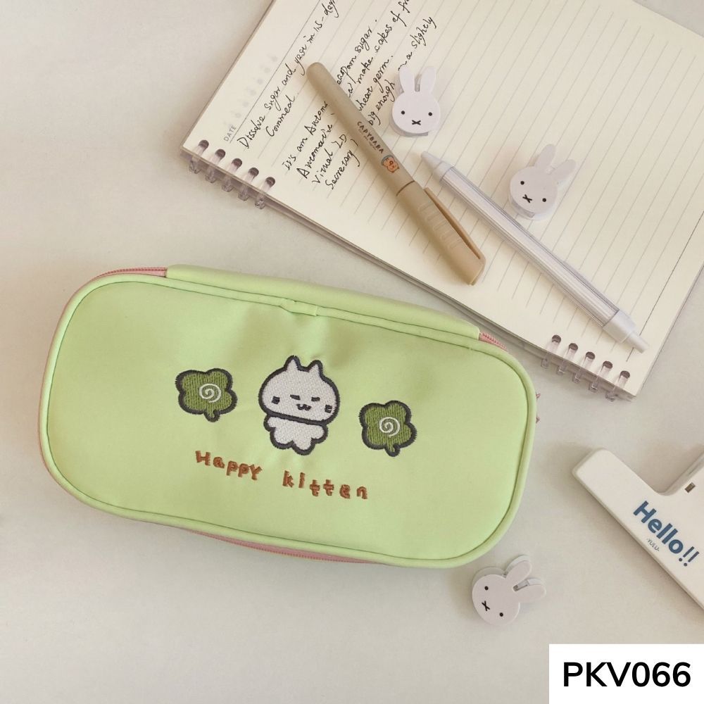 Bóp viết , hộp đựng bút đứng form cho học sinh các cấp vừa máy tính thêu thỏ kitten PKV066 ggastore