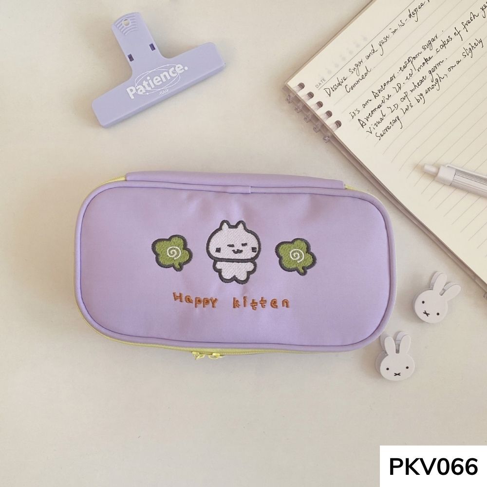 Bóp viết , hộp đựng bút đứng form cho học sinh các cấp vừa máy tính thêu thỏ kitten PKV066 ggastore