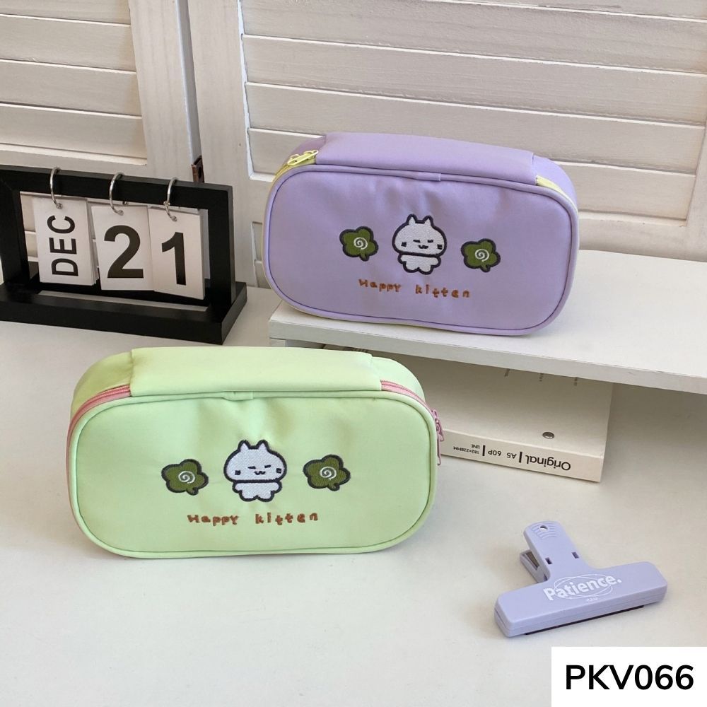 Bóp viết , hộp đựng bút đứng form cho học sinh các cấp vừa máy tính thêu thỏ kitten PKV066 ggastore