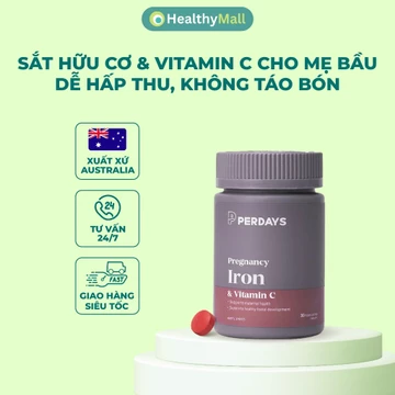 Viên Uống PERDAYS Pregnancy Iron & Vitamin C Hỗ Trợ Bổ Sung Sắt & Vitamin C Cho Mẹ Bầu | Lọ 30 Viên