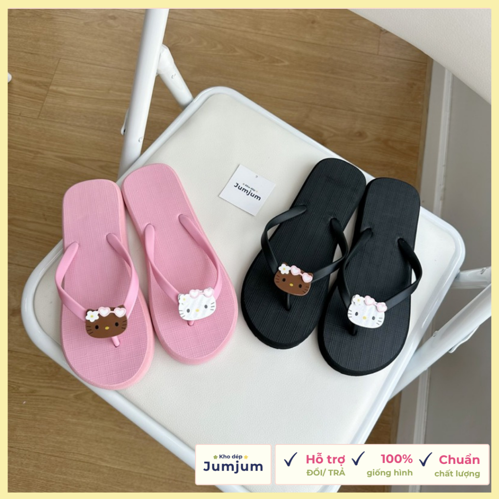 Dép xỏ ngón nữ kitty cao su đúc dày mềm nhẹ 1.5 (cm) kháng nước chống trượt êm chân đi biển mùa hè