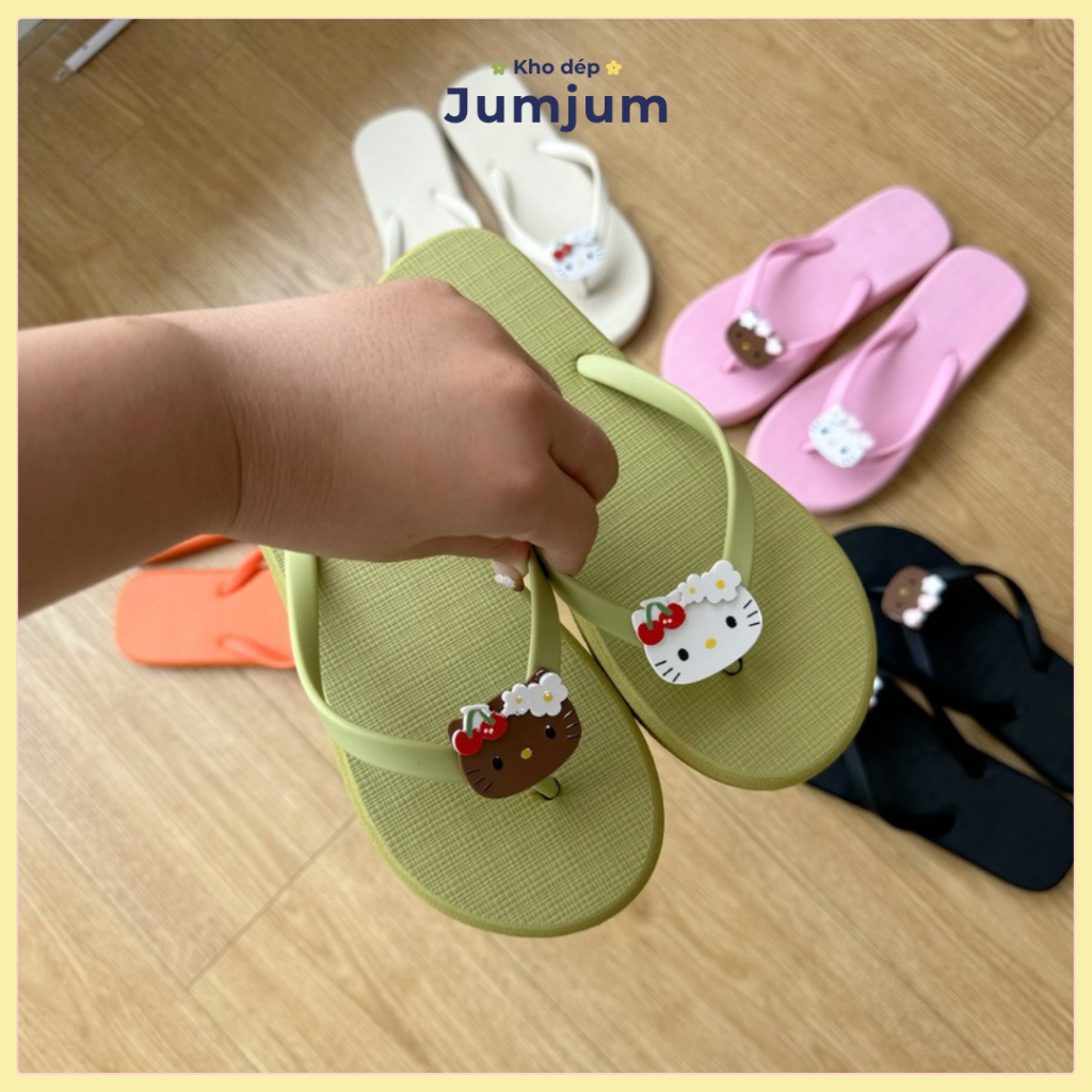 Dép xỏ ngón nữ kitty cao su đúc dày mềm nhẹ 1.5 (cm) kháng nước chống trượt êm chân đi biển mùa hè