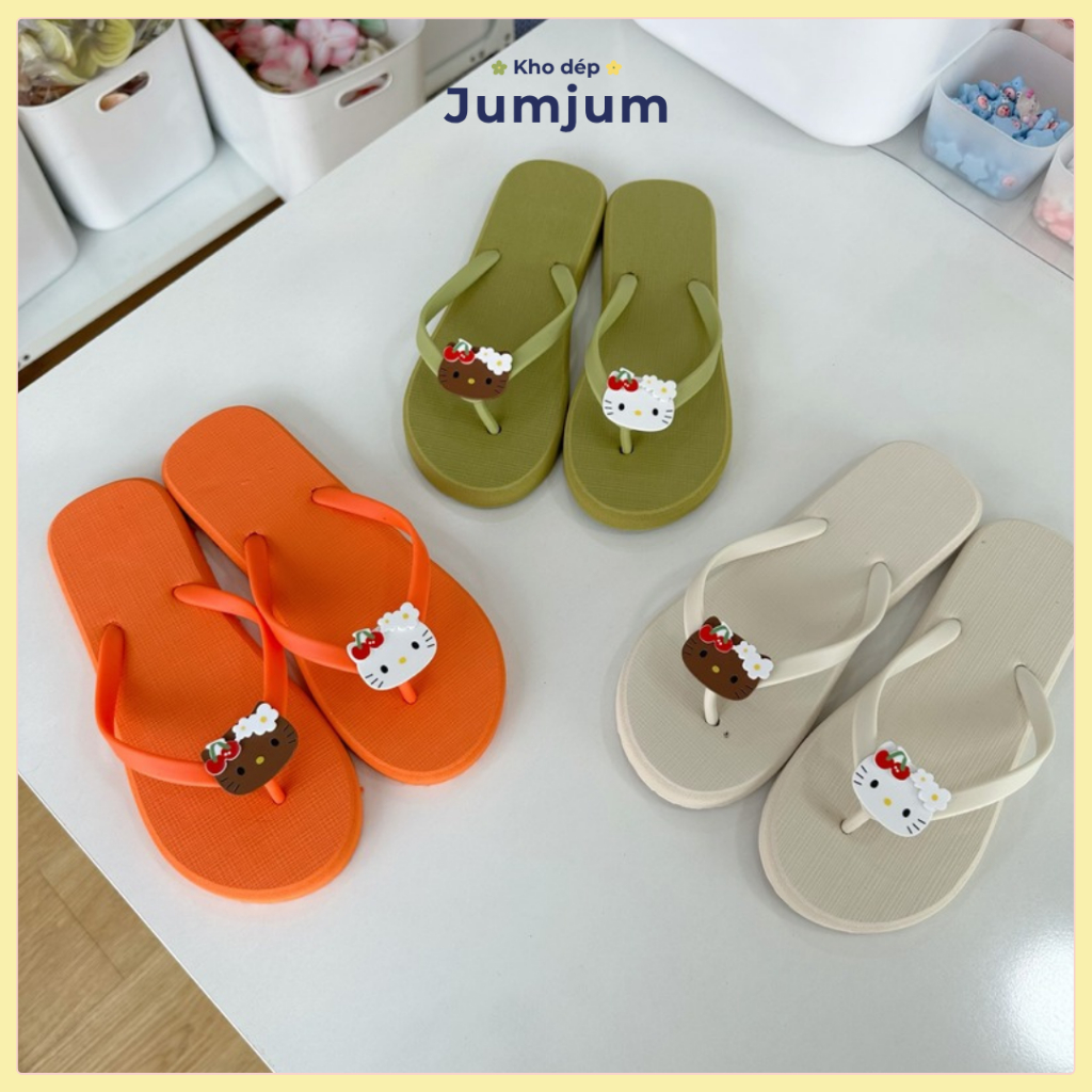 Dép xỏ ngón nữ kitty cao su đúc dày mềm nhẹ 1.5 (cm) kháng nước chống trượt êm chân đi biển mùa hè