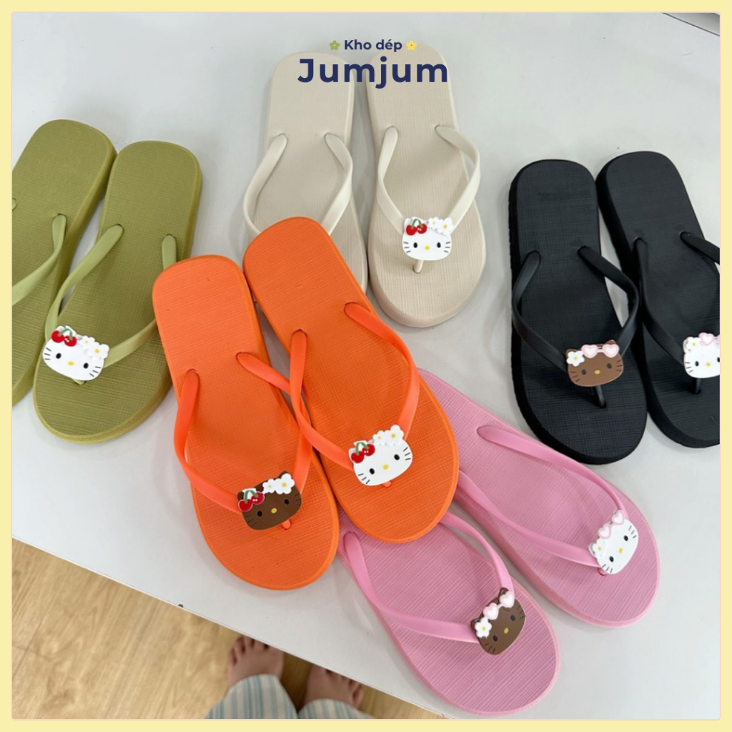 Dép xỏ ngón nữ kitty cao su đúc dày mềm nhẹ 1.5 (cm) kháng nước chống trượt êm chân đi biển mùa hè